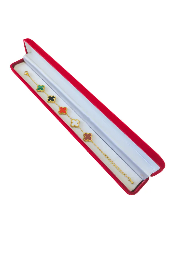 Lüx Kadife Kutuda | Yonca Bileklik | Gold Rengarenk | 316l Çelik - Kararmaz | Hediye Kadın