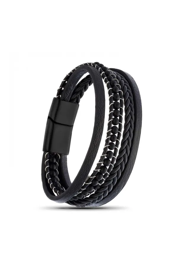 Mat Oniks Doğaltaş Ve Deri Bileklik