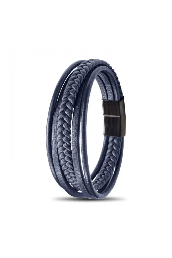 Mavi Çoklu Deri Bileklik