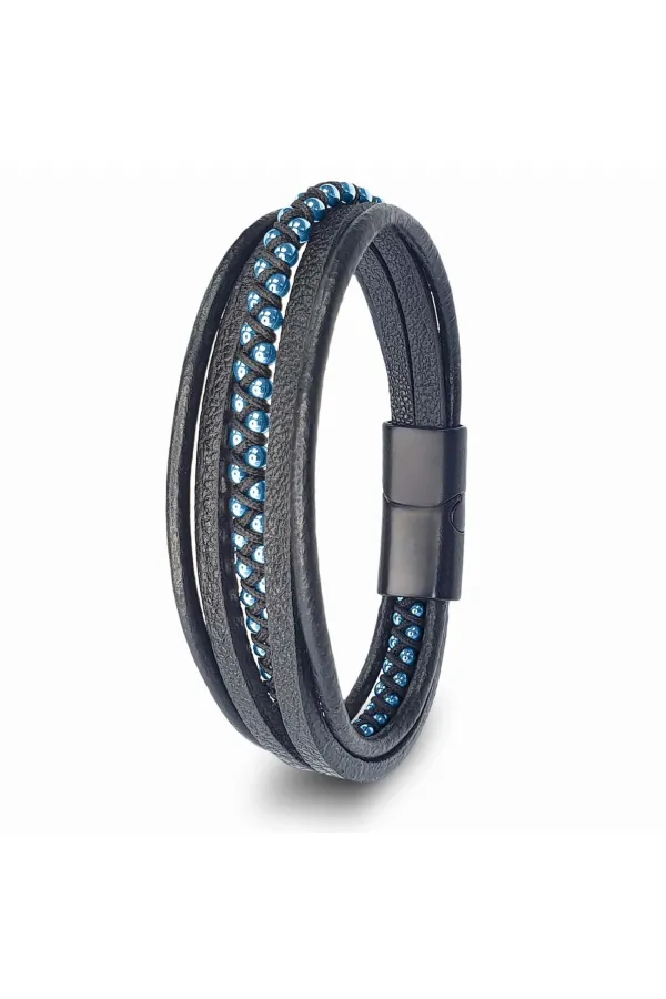 Mavi Hematit Ve Çoklu Deri Bileklik