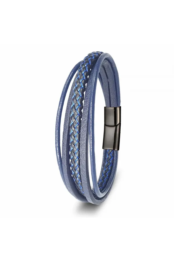 Mavi Siyah Çoklu Deri Bileklik