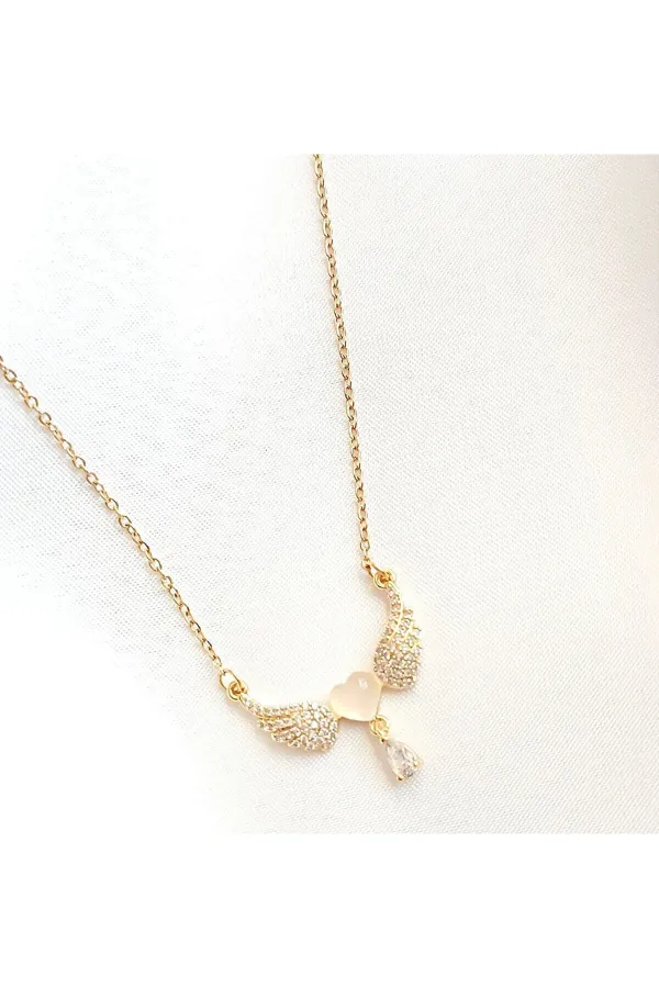 Melek Kanatlı Kalp Kolye | 316l Çelik - Kararmaz | Hediye Kadın