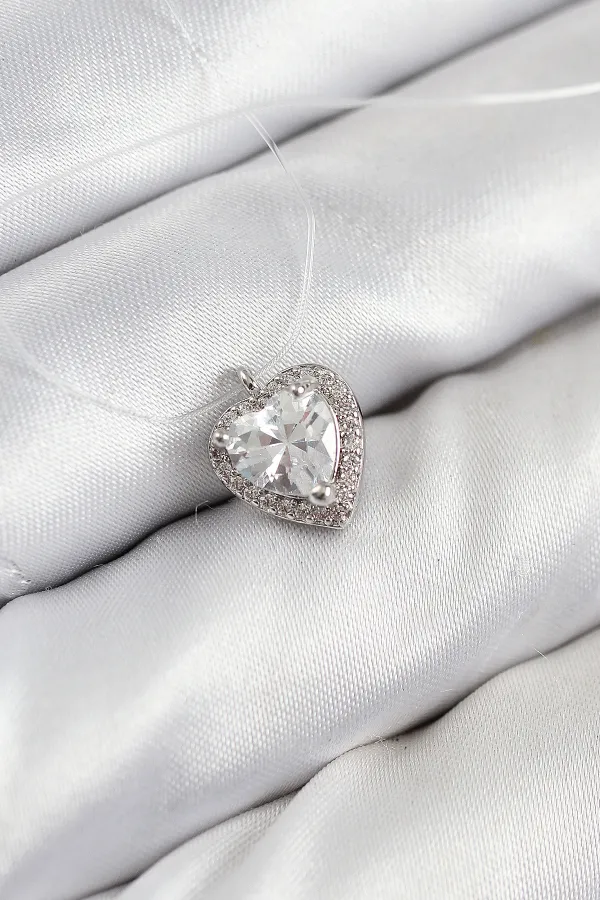 Misineli Kalp Model Gümüş Renk Hayalet Kolye