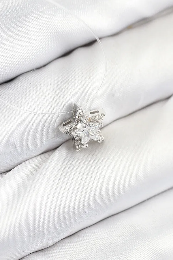 Misineli Yıldız Model Gümüş Renk Hayalet Kolye