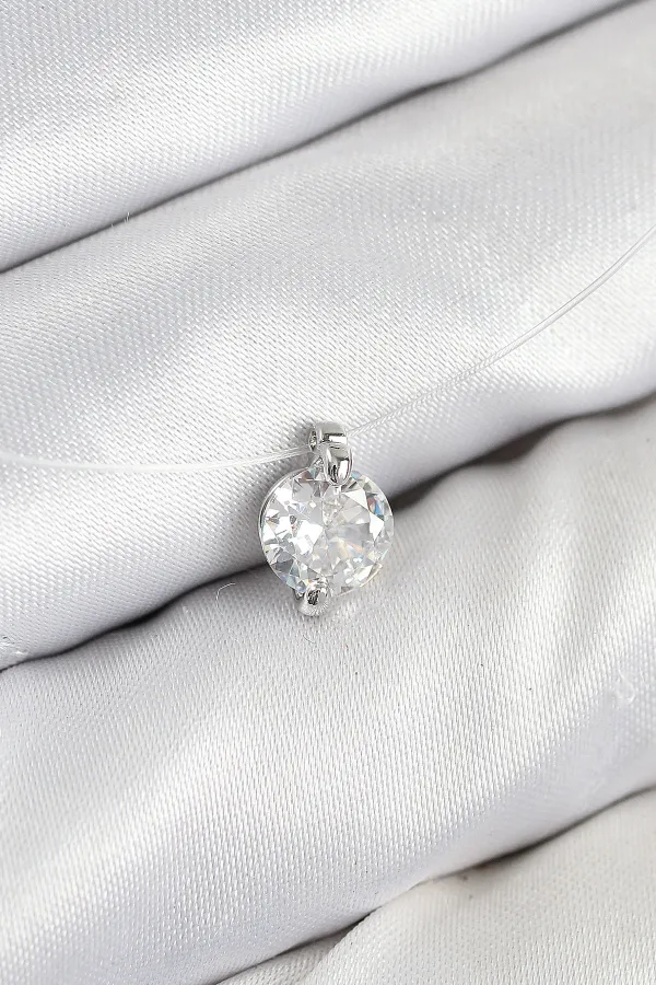 Misineli Zirkon Taşlı Model Gümüş Renk Hayalet Kolye