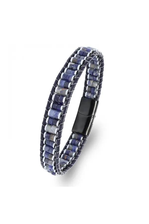 Orijinal Deri, Lapis Doğaltaş ve 316L Titanyum Çelik Erkek Bileklik