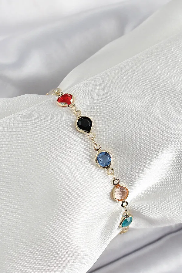 Pirinç Asorti Model Gold Renk Zirkon Taşlı Kadın Bileklik