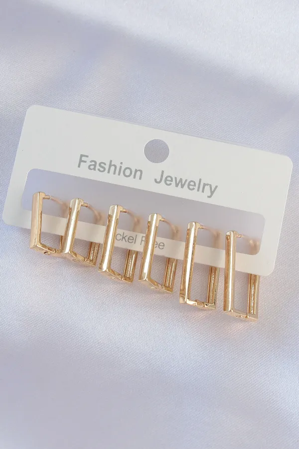 Pirinç Gold Renk Dikdörtgen Model Küpe Seti