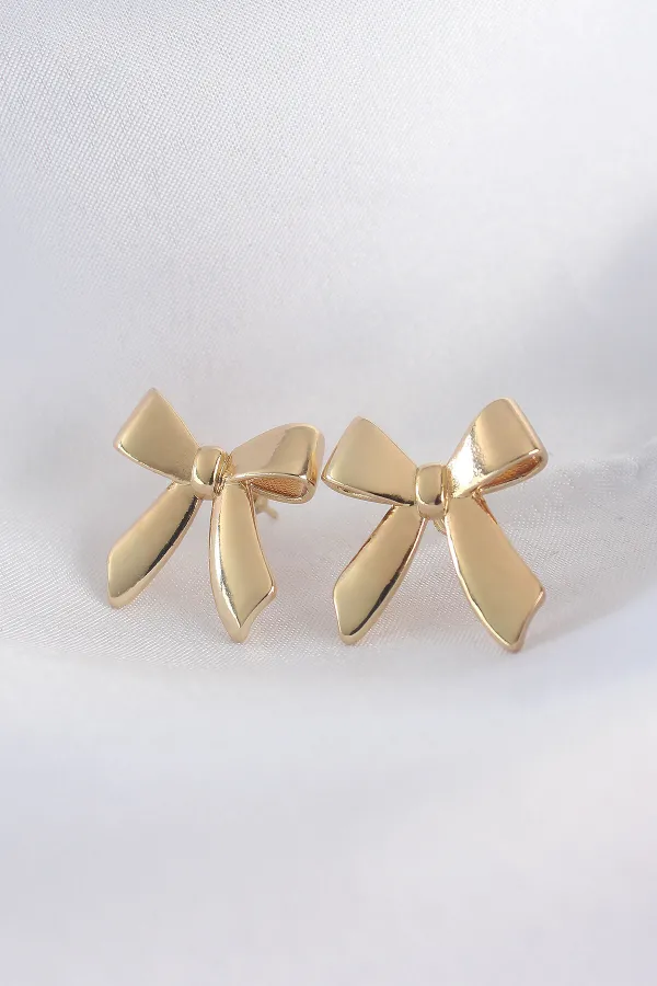 Pirinç Gold Renk Düz Plaka Fiyonk Küpe