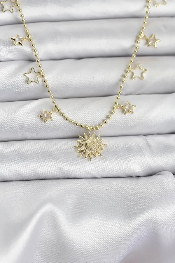 Pirinç Gold Renk Güneş Model Kadın Kolye