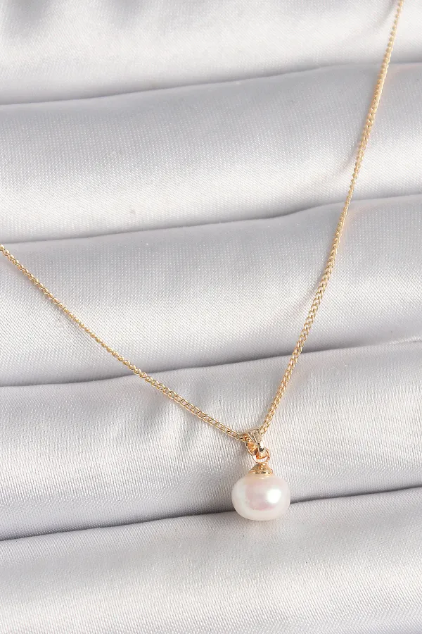 Pirinç Gold Renk İnci Model Kadın Kolye