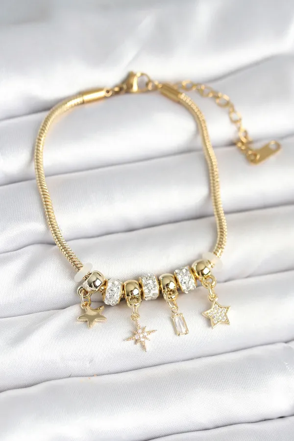 Pirinç Gold Renk Kutup Yıldızı Charmlı Kadın Bileklik