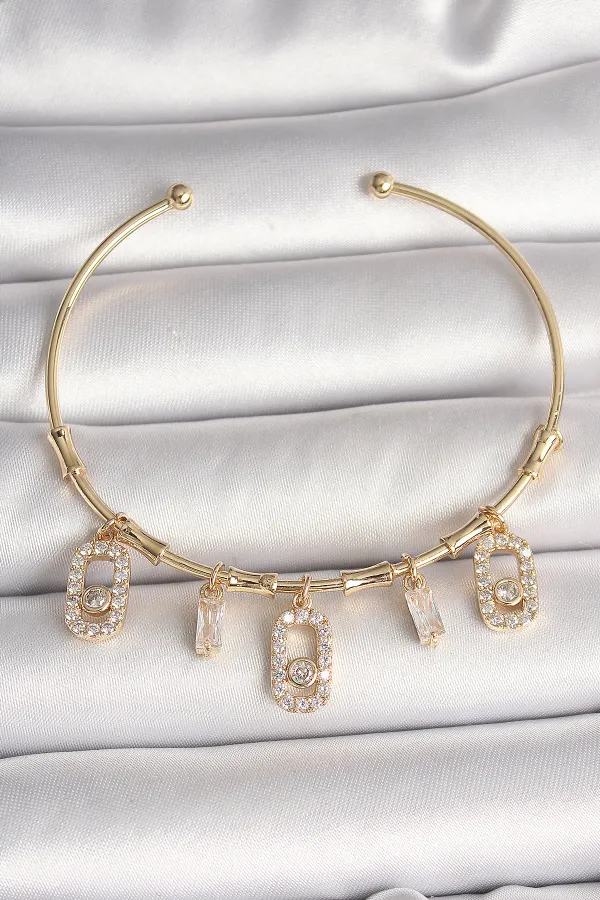 Pirinç Gold Renk Sallantı Zirkon Taşlı Messika Figür Charm Kadın Bileklik