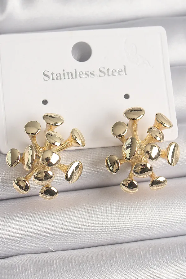 Pirinç Gold Renk Virüs Figür Model Kadın Küpe