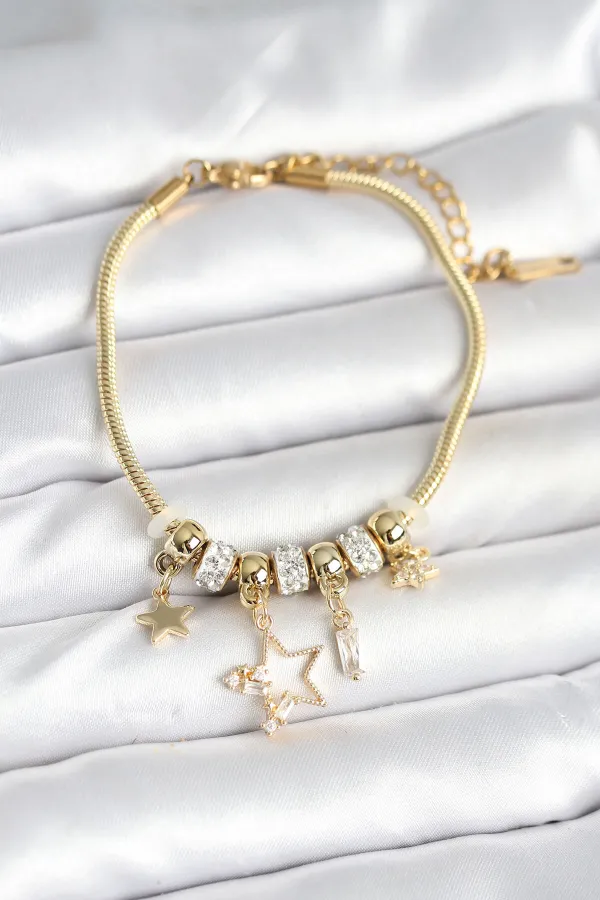 Pirinç Gold Renk Yıldız Charmlı Kadın Bileklik