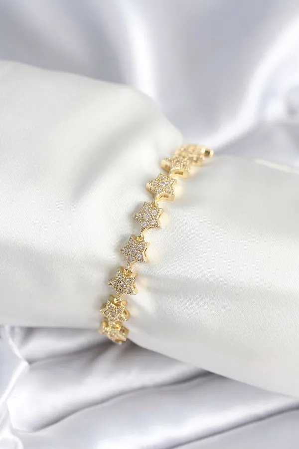 Pirinç Gold Renk Yıldız Model Kadın Bileklik