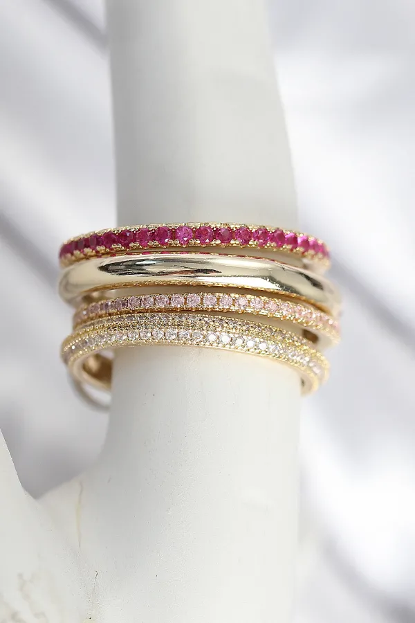 Pirinç Gold Renk Zirkon Taşlı 4'Lü Kadın Yüzük