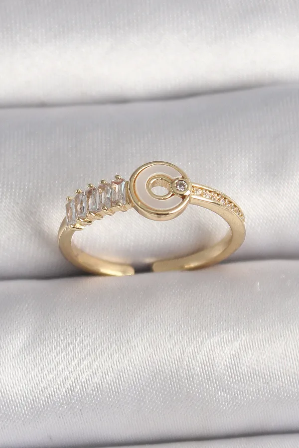 Pirinç Gold Renk Zirkon Taşlı Ayarlanabilir Kadın Yüzük