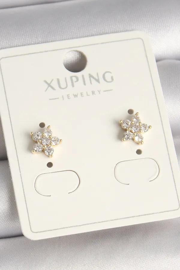 Pirinç Gold Renk Zirkon Taşlı Çiçek Model Xuping Kadın Küpe
