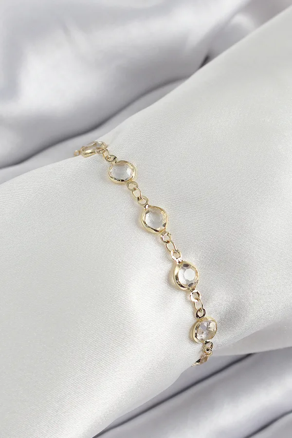 Pirinç Gold Renk Zirkon Taşlı Kadın Bileklik