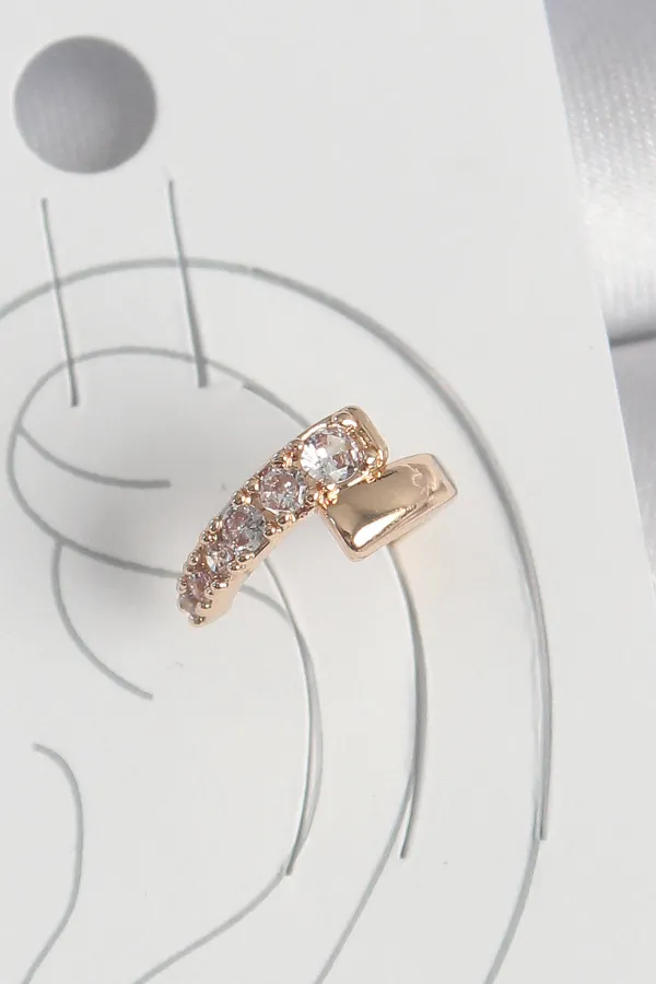 Pirinç Gold Renk Zirkon Taşlı Kadın Kıkırdak Küpe