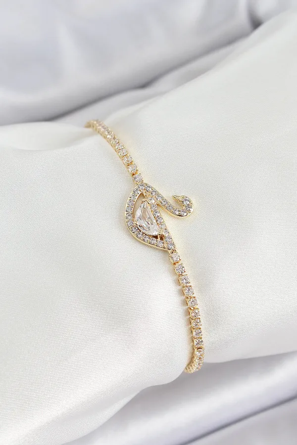 Pirinç Gold Renk Zirkon Taşlı Kuğu Model Kadın Bileklik