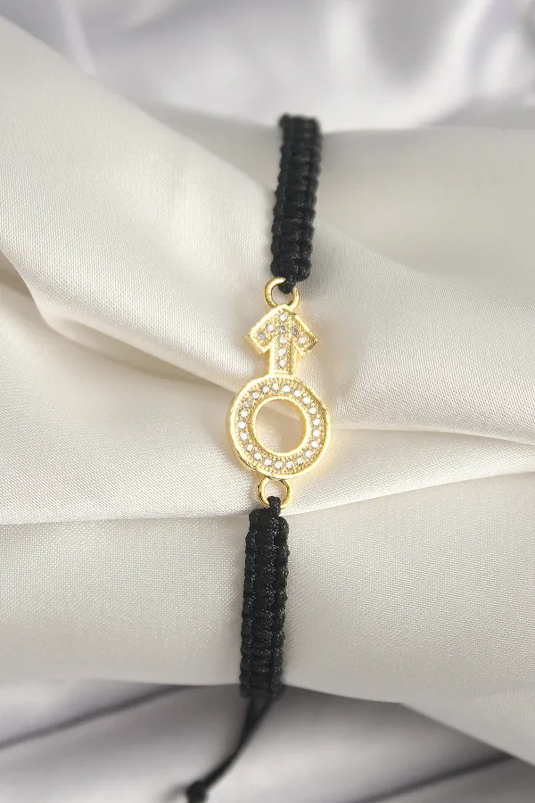 Pirinç Gold Renk Zirkon Taşlı Mars Figür Asansörlü Makrome Model Kadın Bileklik