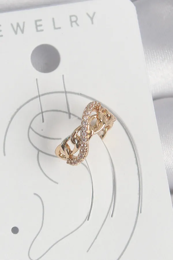 Pirinç Gold Renk Zirkon Taşlı Sonsuzluk Zincir Model Kadın Kıkırdak Küpe