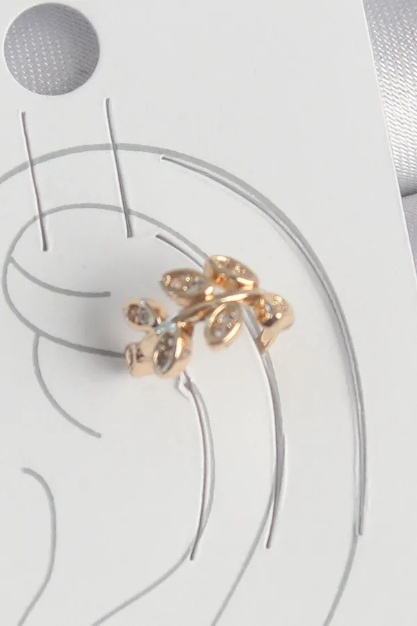 Pirinç Gold Renk Zirkon Taşlı Yaprak Model Kadın Kıkırdak Küpe