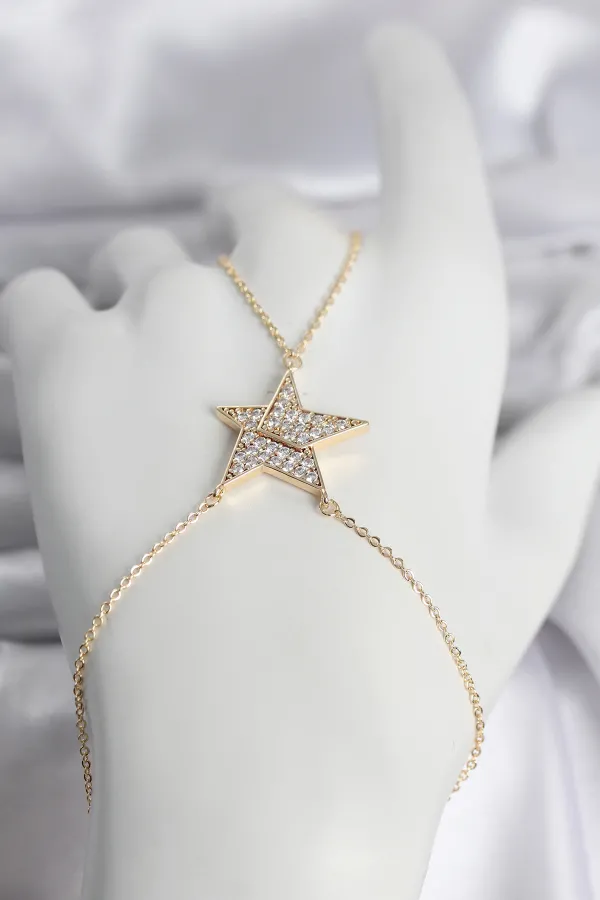 Pirinç Gold Renk Zirkon Taşlı Yıldız Model Kadın Şahmeran