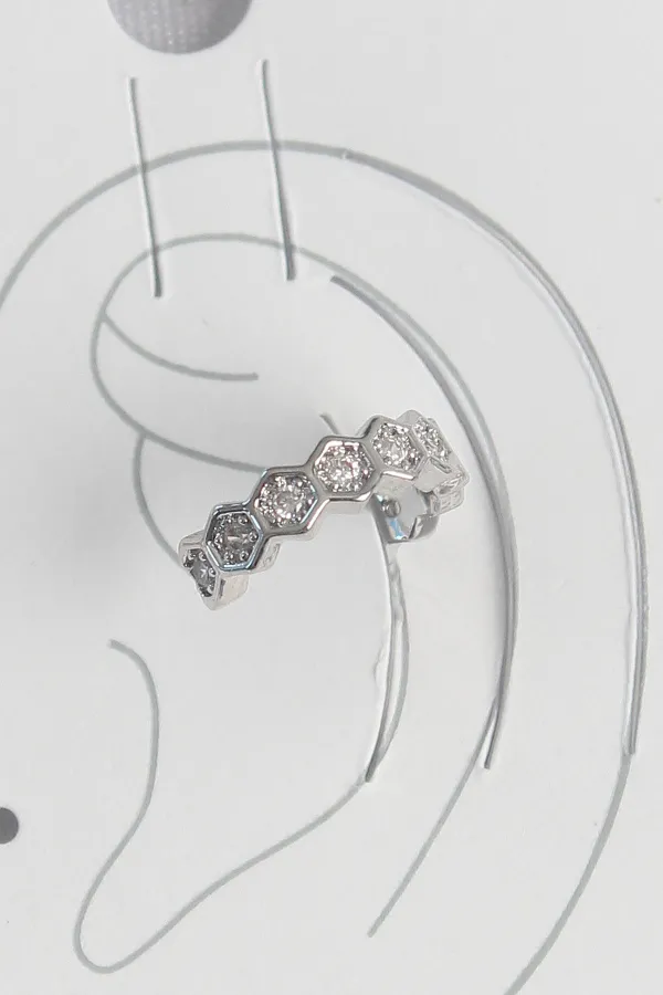 Pirinç Gümüş Renk Bal Peteği Model Zirkon Taşlı Kadın Kıkırdak Küpe