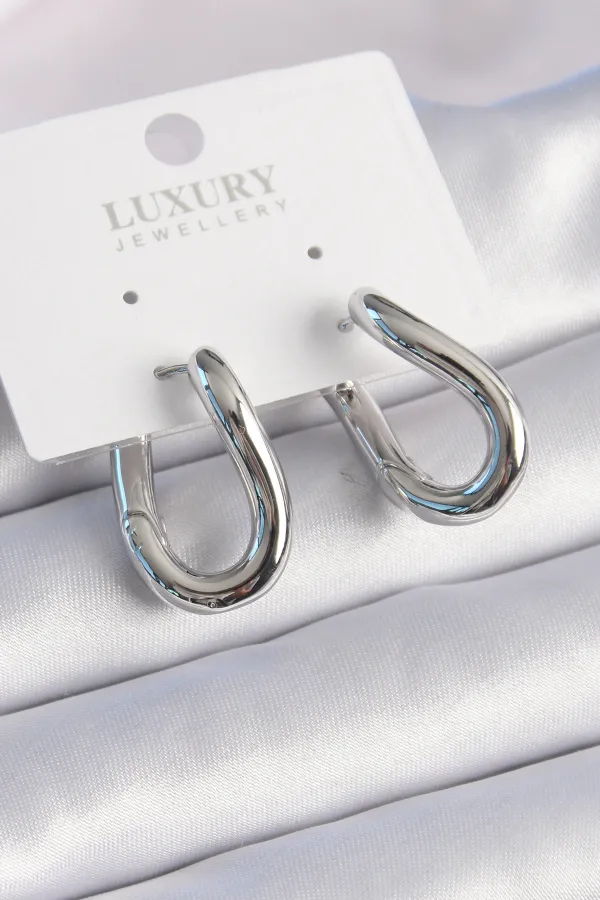 Pirinç Gümüş Renk Halka Model Kadın Küpe