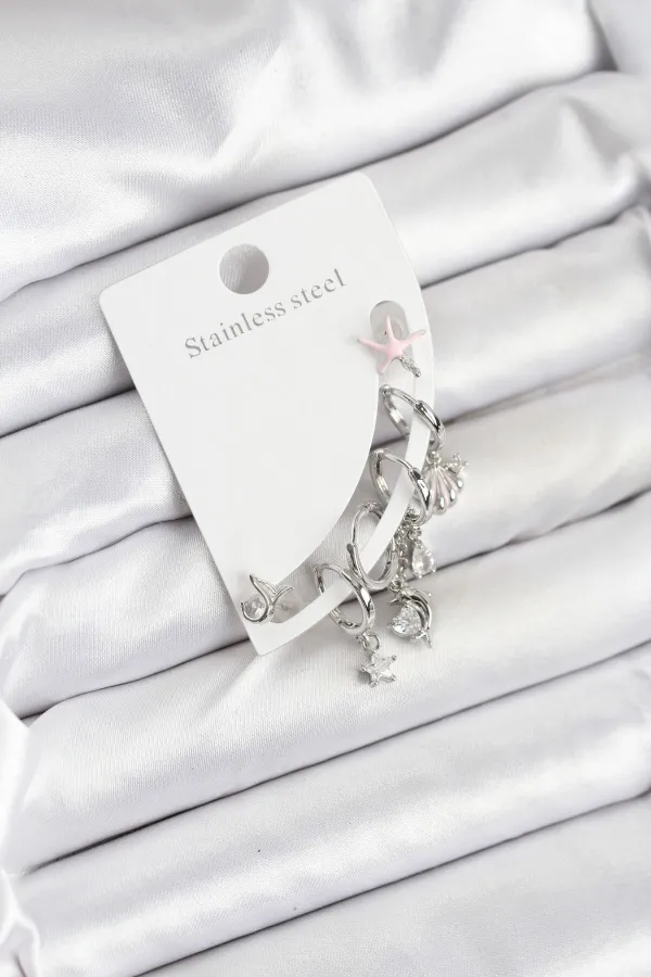 Pirinç Gümüş Renk Set Küpe