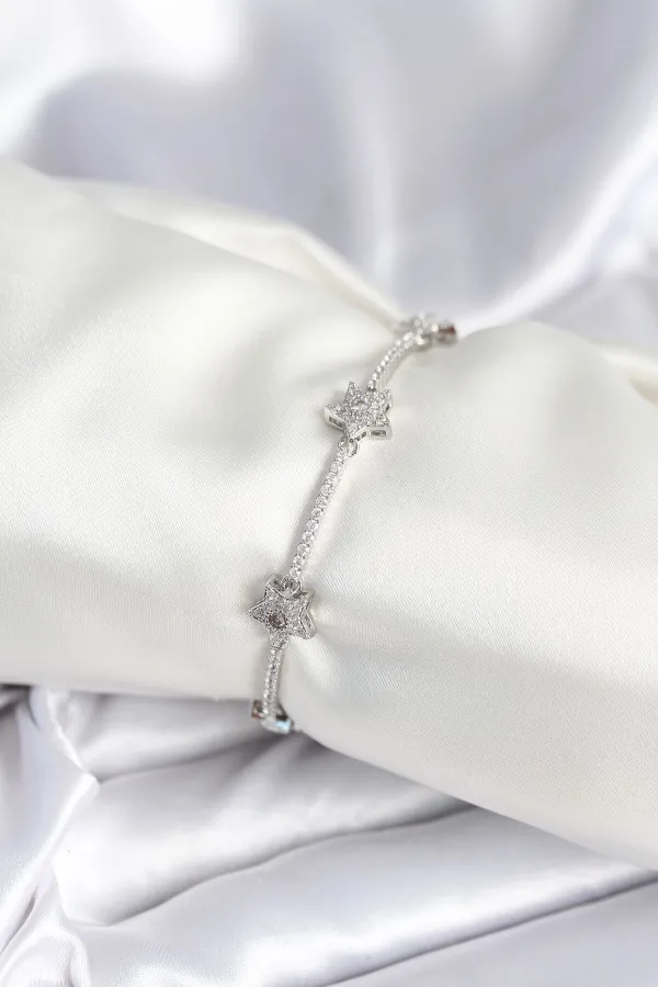 Pirinç Gümüş Renk Yıldız Model Kadın Bileklik