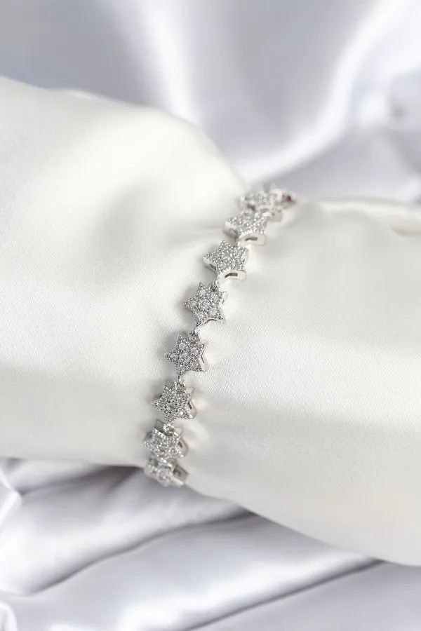 Pirinç Gümüş Renk Yıldız Model Kadın Bileklik