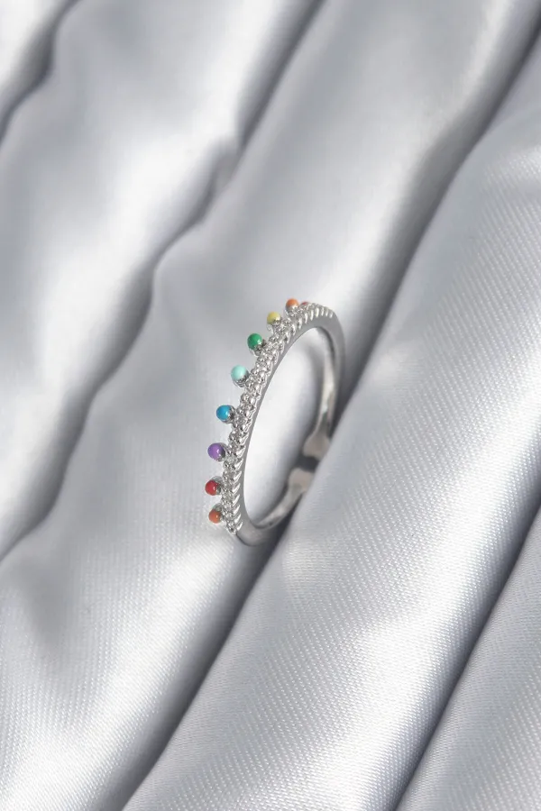 Pirinç Gümüş Renk Zirkon Taş Detay Kadın Yüzük