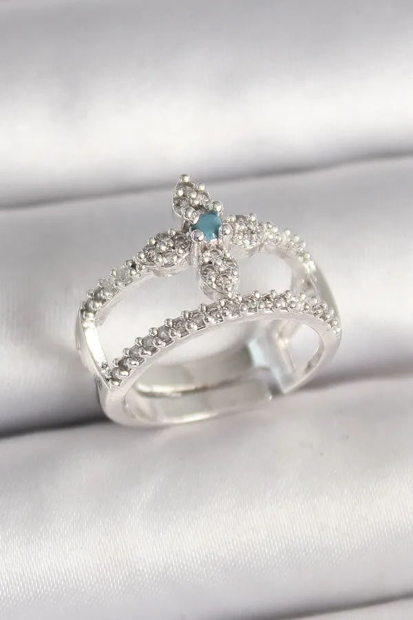 Pirinç Gümüş Renk Zirkon Taşlı Ayarlanabilir Model Kadın Yüzük