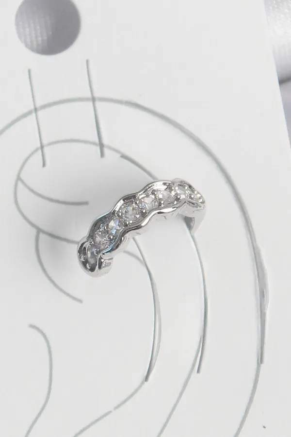 Pirinç Gümüş Renk Zirkon Taşlı Kıkırdak Model Kadın Küpe