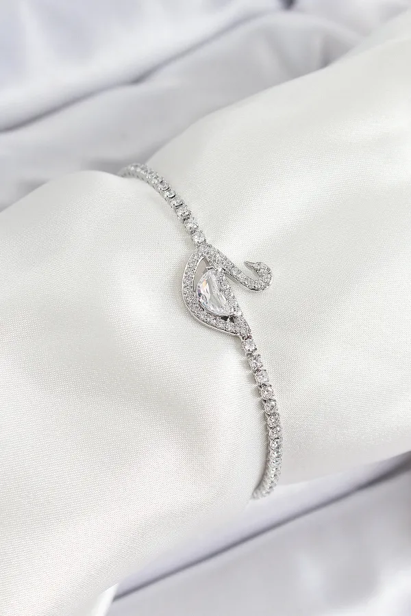 Pirinç Gümüş Renk Zirkon Taşlı Kuğu Model Kadın Bileklik