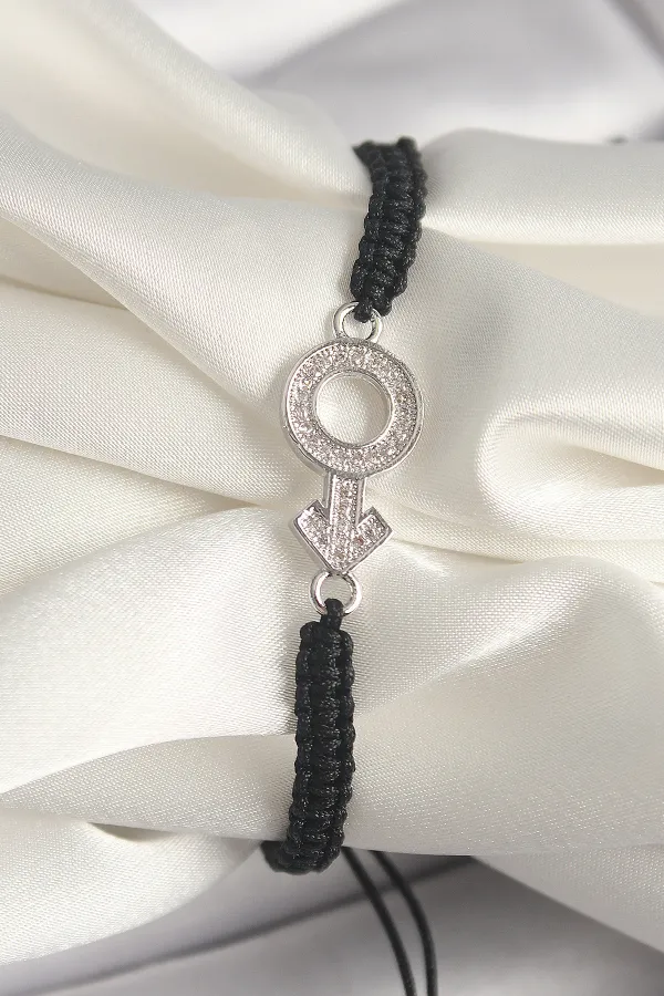 Pirinç Gümüş Renk Zirkon Taşlı Mars Figür Asansörlü Makrome Model Kadın Bileklik