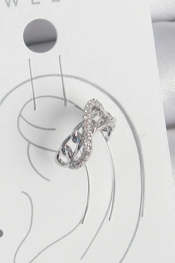 Pirinç Gümüş Renk Zirkon Taşlı Zincir Sonsuzluk Model Kadın Kıkırdak Küpe