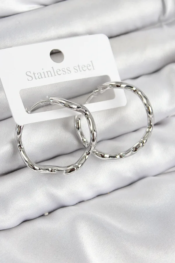 Pirinç Halka Model Gümüş Renk Kadın Küpe