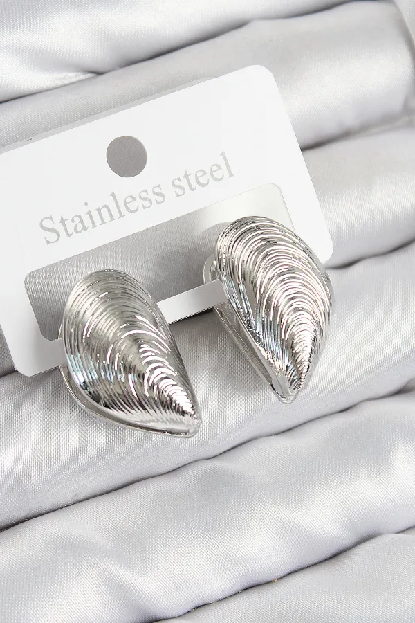 Pirinç İstiridye Model Gümüş Renk Kadın Küpe