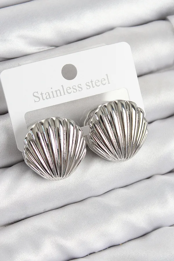 Pirinç İstiridye Model Gümüş Renk Kadın Küpe