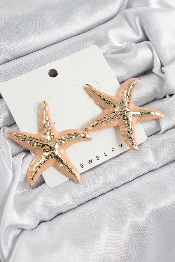 Pirinç Krem Deniz Yıldızı Model Vintage Kadın Küpe