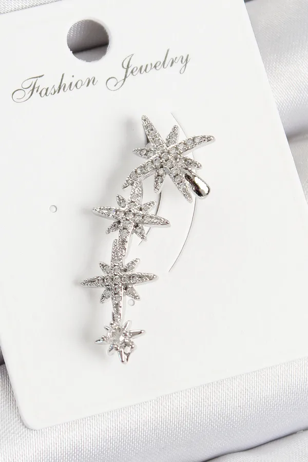 Pirinç Kutup Yıldızı Model Gümüş Renk Sağ Kıkırdak Küpe