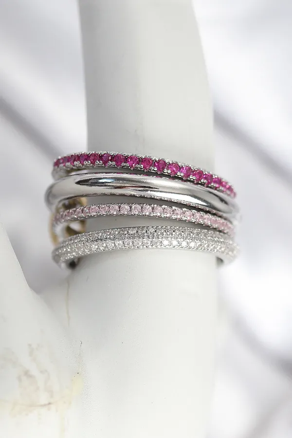 Pirinç Mix Renk Zirkon Taşlı 4'Lü Kadın Yüzük