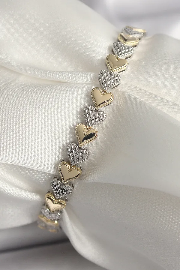 Pirinç Mix Renk Zirkon Taşlı Kalp Model VIP Seri Kadın Bileklik