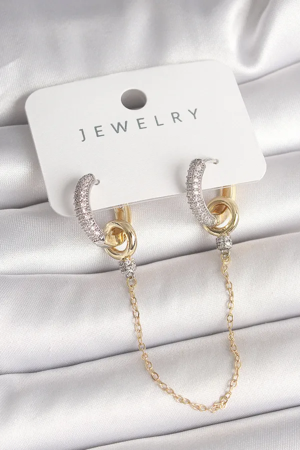 Pirinç Mix Renk Zirkon Taşlı Sallantı Zincir Model Kadın Küpe