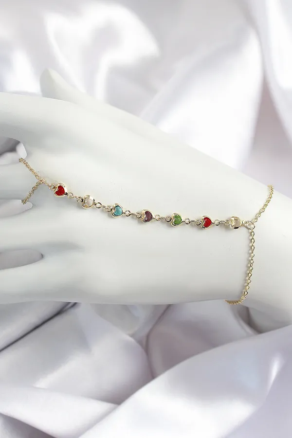 Pirinç Renkli Kalpli Zirkon Taşlı Y Model Gold Renk Kadın Şahmeran